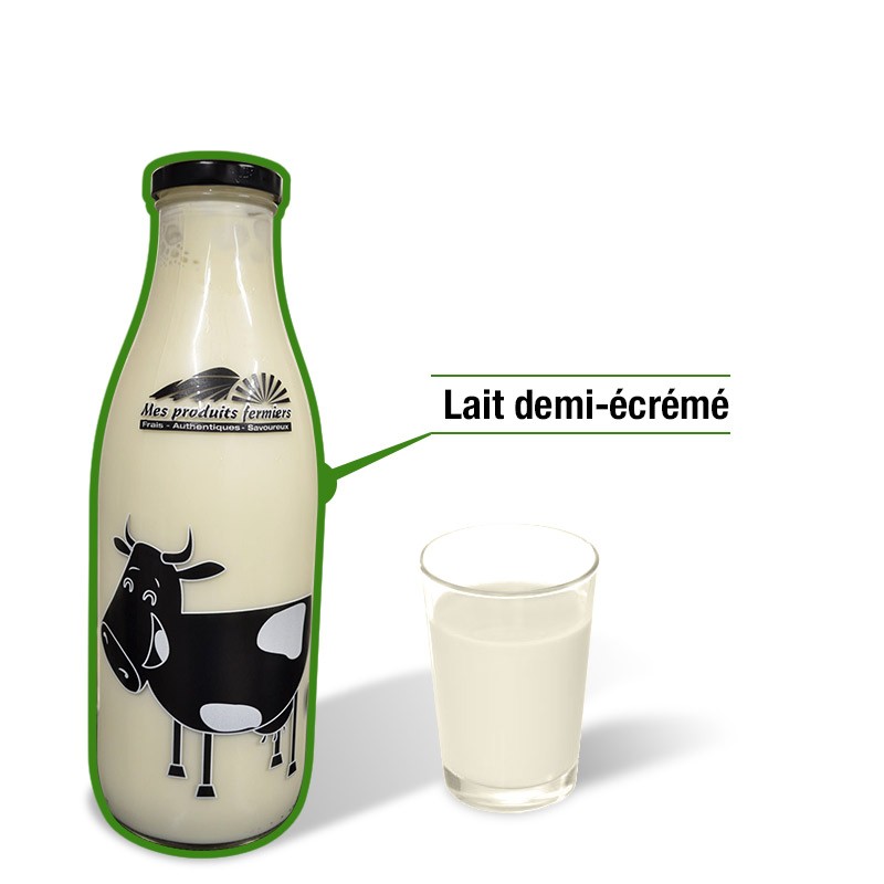 Lait demi-écrémé pasteurisé (bouteille verre) - Mes Produits Fermiers