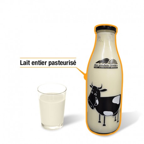 Lait entier pasteurisé (bouteille verre) - Mes Produits Fermiers